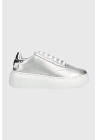 Armani Exchange sneakersy skórzane XDX042.XV412.00520 kolor srebrny. Nosek buta: okrągły. Zapięcie: sznurówki. Kolor: srebrny. Materiał: skóra. Obcas: na platformie #1