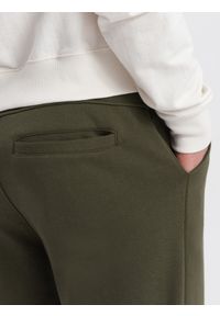 Ombre Clothing - Spodnie męskie dresowe z przeszyciem i zamkiem na nogawce - oliwkowe V3 - Rozmiar: XXL. Kolor: oliwkowy. Materiał: dresówka. Wzór: nadruk