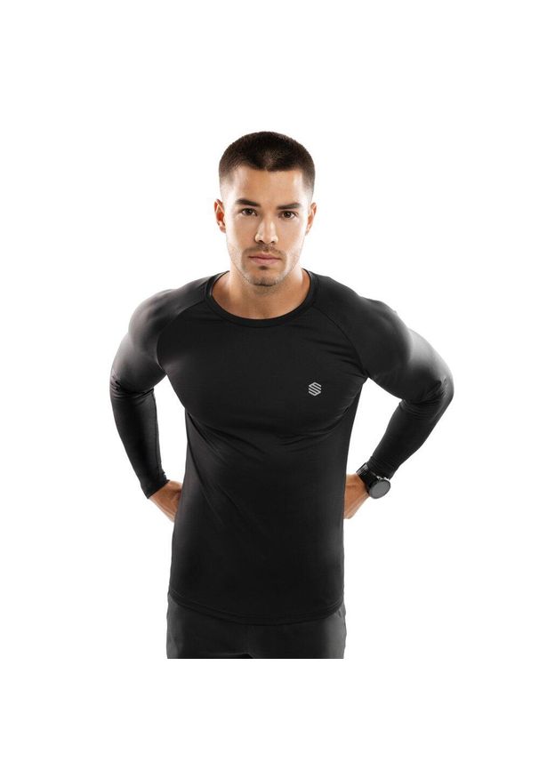 SIROKO - Męska koszulka treningowa z długim rękawem Fitness Siroko Key. Okazja: na co dzień. Kolor: czarny. Materiał: tkanina. Długość rękawa: długi rękaw. Długość: długie. Styl: casual