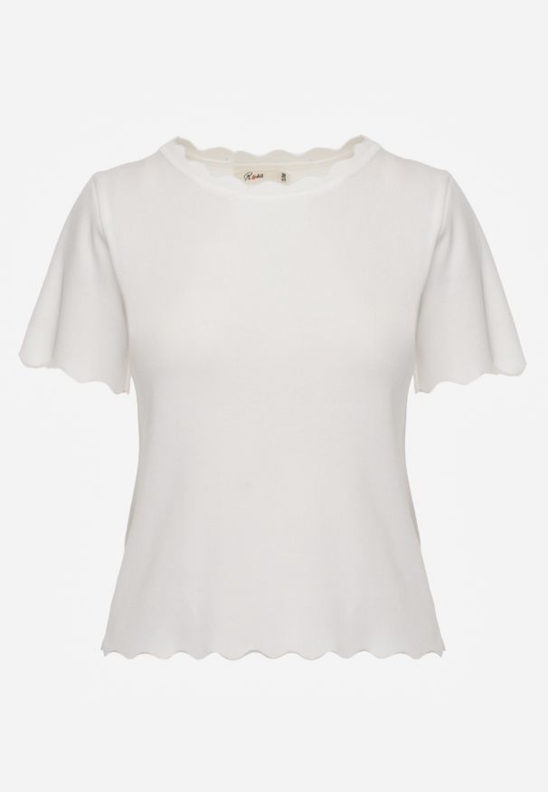 Renee - Biała Dzianinowa Bluzka z Nieregularnymi Krawędziami Datria. Kolor: biały. Materiał: dzianina