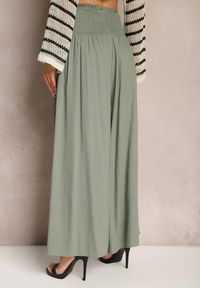Renee - Zielone Szerokie Spodnie Culottes z Bawełny z Gumką w Talii Ifletia. Kolor: zielony. Materiał: bawełna. Styl: wakacyjny