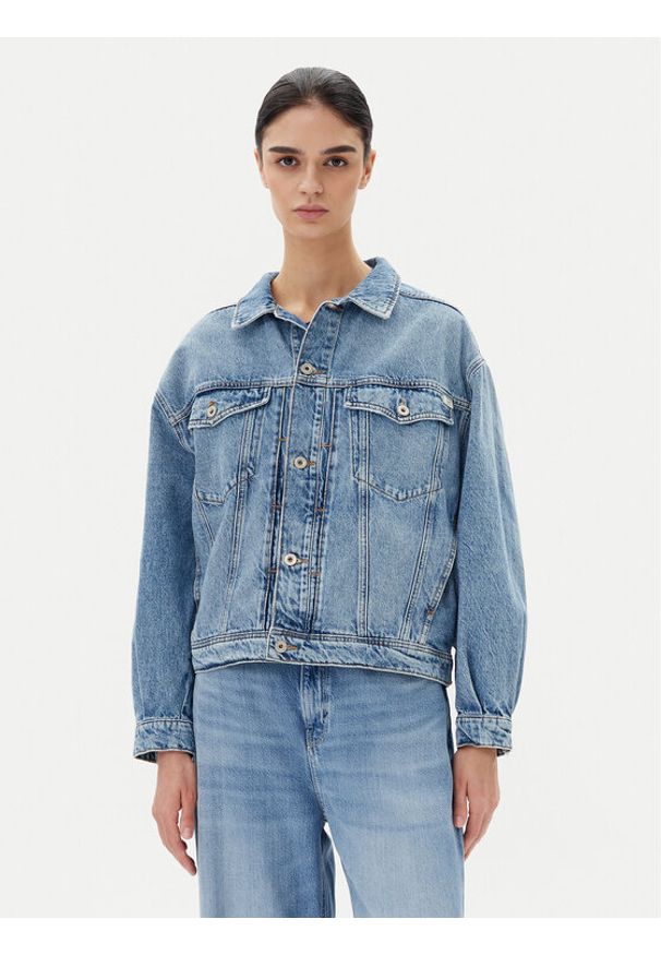Mustang Kurtka jeansowa Arcata 1016219 Niebieski Loose Fit. Kolor: niebieski. Materiał: bawełna