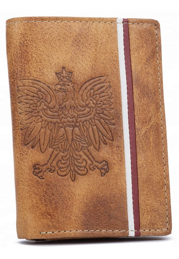 Inny - Portfel skórzany patriotyczny N4A-H-BL j.brązowy. Kolor: brązowy. Materiał: skóra