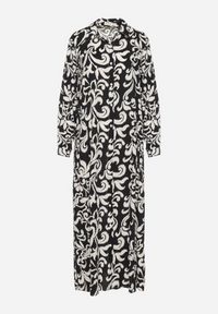 Born2be - Czarna Koszulowa Sukienka z Wiskozy Ozdobiona Ornamentalnym Wzorem Rulffa. Kolor: czarny. Materiał: wiskoza. Wzór: aplikacja. Sezon: wiosna, jesień. Typ sukienki: koszulowe #5