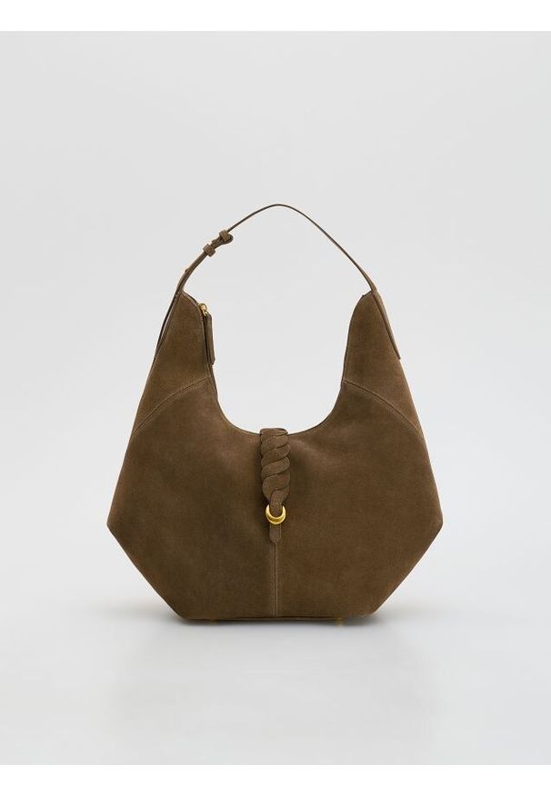 Reserved - Zamszowa torebka hobo - brązowy. Kolor: brązowy. Materiał: zamszowe