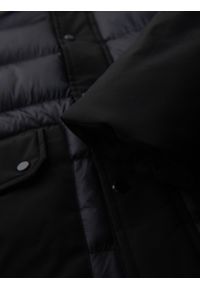 Ombre Clothing - Długa męska pikowana kurtka z dużymi kieszeniami – czarna V1 - Rozmiar: L. Typ kołnierza: kaptur. Kolor: szary. Materiał: syntetyk, tkanina, materiał. Długość: długie. Wzór: gładki #6