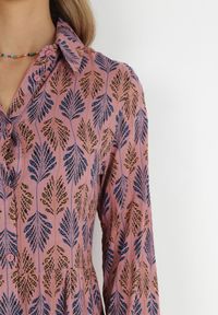 Born2be - Ciemnoróżowa Sukienka Hypsamna. Kolor: różowy. Materiał: skóra, bawełna. Długość rękawa: długi rękaw. Wzór: aplikacja, nadruk. Typ sukienki: szmizjerki, koszulowe. Długość: maxi #3