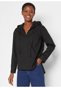 bonprix - Bluzka tunikowa z czystej bawełny organicznej. Typ kołnierza: kaptur. Kolor: czarny. Materiał: bawełna #1