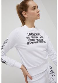 LABELLAMAFIA - LaBellaMafia bluza dresowa damska kolor biały z nadrukiem. Kolor: biały. Materiał: dresówka. Wzór: nadruk #3