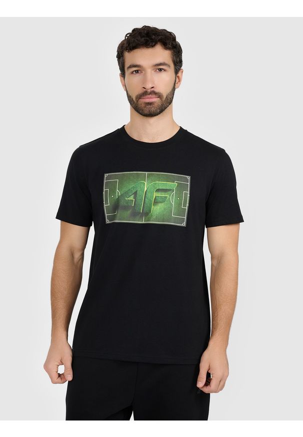 4f - 4F T-shirt regular z nadrukiem męski - czarny XL. Okazja: na co dzień. Kolor: czarny. Materiał: materiał, dzianina, bawełna. Wzór: nadruk. Styl: casual