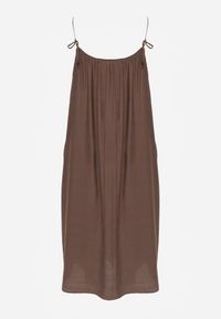 Renee - Ciemnobrązowa Wiskozowa Sukienka Boho o Pudełkowym Kroju na Ramiączkach z Koralikami Aleino. Okazja: na co dzień. Kolekcja: plus size. Kolor: brązowy. Materiał: wiskoza. Długość rękawa: na ramiączkach. Typ sukienki: dla puszystych. Styl: boho #6