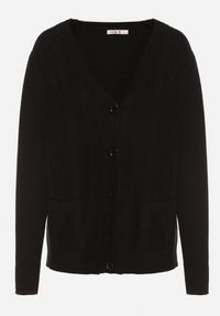 Born2be - Czarny Kardigan z Bawełną Zdobiony Warkoczowym Splotem i Kieszeniami Mevesava. Okazja: na co dzień. Typ kołnierza: dekolt w serek. Kolor: czarny. Materiał: bawełna. Wzór: aplikacja, ze splotem. Sezon: zima, jesień. Styl: klasyczny, casual #3