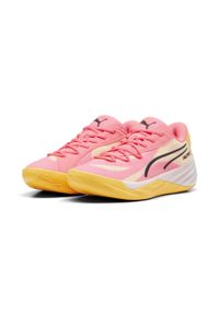Buty koszykarskie męskie Puma All-pro Nitro. Zapięcie: sznurówki. Kolor: wielokolorowy, pomarańczowy, żółty, różowy, czarny. Materiał: materiał, syntetyk, tkanina. Szerokość cholewki: normalna
