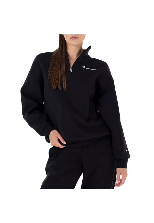 Bluza Champion Half Zip Sweatshirt 116590-KK001 - czarna. Okazja: na co dzień. Kolor: czarny. Materiał: bawełna, poliester. Styl: casual