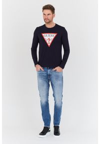 Guess - GUESS Granatowy męski longsleeve Original Logo Tee, Rozmiar XL. Kolor: niebieski. Długość rękawa: długi rękaw #3