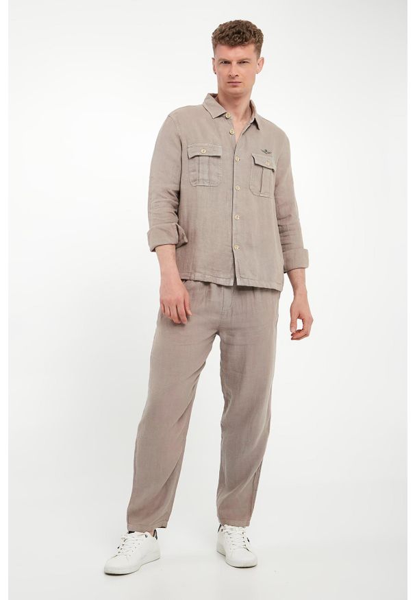 Aeronautica Militare - Koszula męska lniana AERONAUTICA MILITARE. Materiał: len