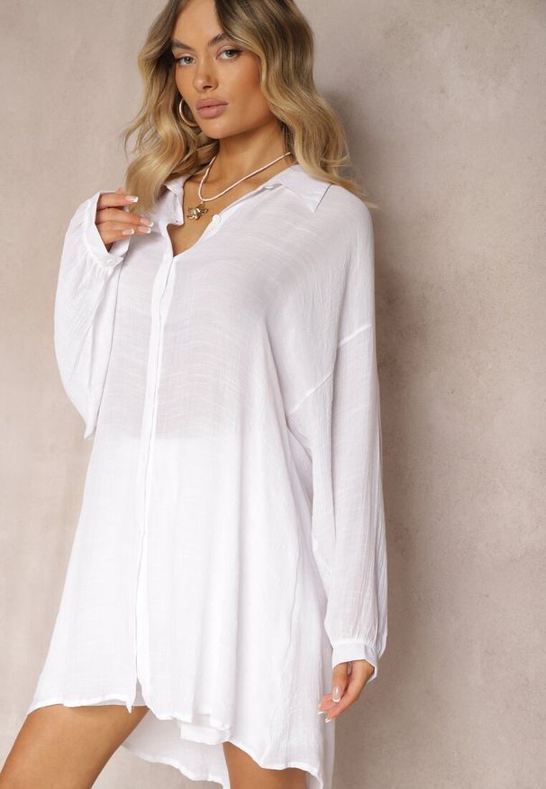 Renee - Biały Komplet 2-Częściowy Koszula z Kołnierzykiem Szorty Umidia. Kolor: biały. Materiał: bawełna