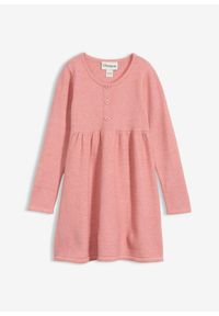 bonprix - Sukienka dzianinowa z ozdobną plisą guzikową. Kolor: różowy. Materiał: dzianina. Styl: elegancki #1