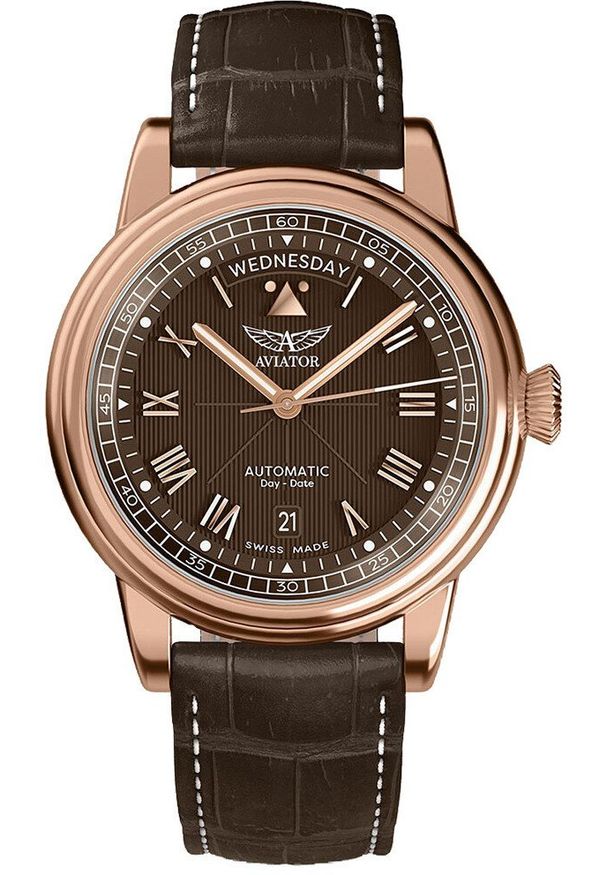 AVIATOR - Zegarek Aviator Zegarek męski Aviator V.3.35.2.280.4 brązowy. Kolor: brązowy