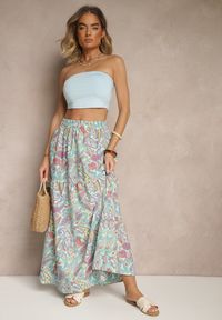 Renee - Zielona Spódnica Rozkloszowana High Waist z Motywem Paisley Nevolissa. Okazja: na co dzień. Stan: podwyższony. Kolor: zielony. Wzór: paisley. Styl: casual #4