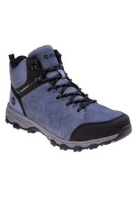 Hi-tec - Męskie Buty Do Chodzenia Helone Suede Mid Cut. Kolor: czarny, niebieski, wielokolorowy. Sport: turystyka piesza