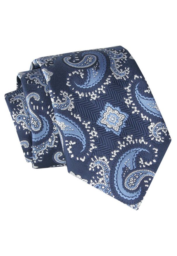 Alties - Krawat - ALTIES - Granat, Orientalny Wzór. Kolor: niebieski. Materiał: tkanina. Styl: elegancki, wizytowy