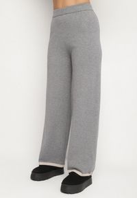 Born2be - Szary Dzianinowy Komplet z Ozdobną Lamówką Sweter i Szerokie Spodnie Ralenae. Kolor: szary. Materiał: dzianina #4