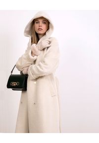 CATERINA - Kremowy płaszcz z alpaką i wełną. Kolor: biały. Materiał: wełna #3