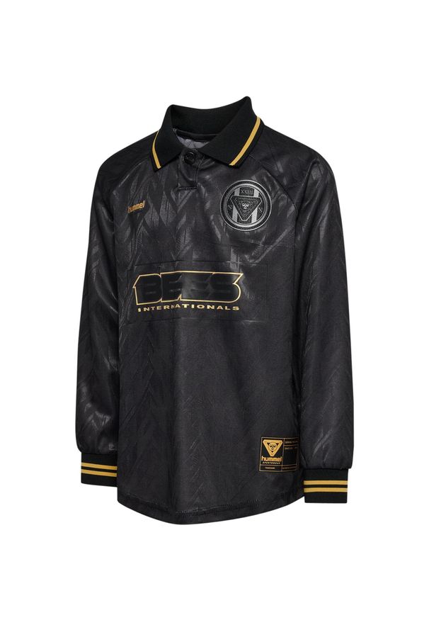 Dziecięcy dżersej z długim rękawem Hummel Bay Loose. Typ kołnierza: polo. Kolor: czarny. Materiał: jersey. Długość rękawa: długi rękaw. Długość: długie. Styl: młodzieżowy