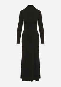 Born2be - Czarna Taliowana Sukienka Koktajlowa z Wiskozą i Półgolfem Zozelira. Okazja: na co dzień. Kolor: czarny. Materiał: wiskoza. Typ sukienki: proste. Styl: wizytowy #5