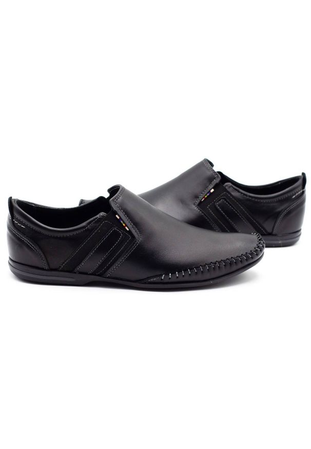 KOMODO Skórzane buty męskie 711 czarne. Okazja: na co dzień. Zapięcie: bez zapięcia. Kolor: czarny. Materiał: skóra. Styl: casual