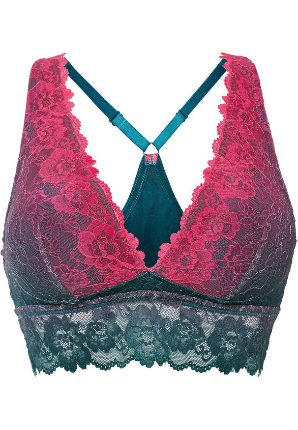 bonprix - Biustonosz bustier z delikatną koronką w cieniowanych kolorach. Kolor: niebieski. Materiał: koronka. Wzór: koronka
