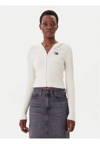 Tommy Jeans Kardigan DW0DW20974 Écru Slim Fit. Materiał: wiskoza