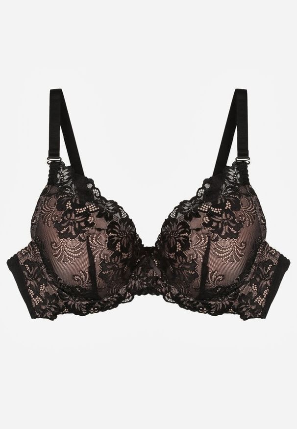 Renee - Czarno-Beżowy Koronkowy Biustonosz w Klasycznym Stylu Coralee. Kolor: czarny. Materiał: koronka. Wzór: gładki, aplikacja