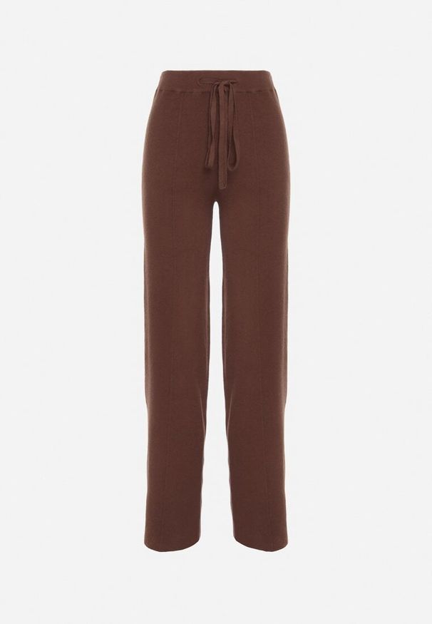 Born2be - Brązowe Spodnie Szerokie Spodnie z Wysokim Stanem z Domieszką Kaszmiru Nefrina. Okazja: na spacer, na co dzień. Stan: podwyższony. Kolor: brązowy. Materiał: kaszmir. Sezon: zima, jesień. Styl: casual, klasyczny