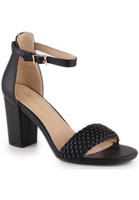 Sandały damskie na słupku czarne eVento 5945. Kolor: czarny. Materiał: skóra ekologiczna. Obcas: na słupku #1