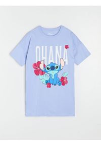 Sinsay - Bawełniana koszula nocna z nadrukiem Stitch - błękitny. Kolor: niebieski. Materiał: bawełna. Wzór: nadruk #1