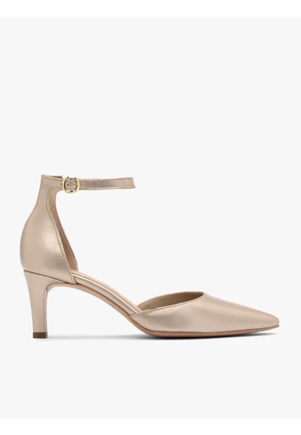 Ryłko - Czółenka damskie na szpilce z zapięciem wokół kostki. Kolor: szary. Materiał: skóra. Szerokość cholewki: normalna. Obcas: na szpilce. Styl: street. Wysokość obcasa: średni