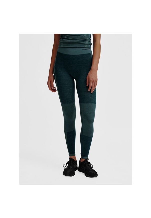 Damskie legginsy bezszwowe z wysokim stanem Hummel Clea. Stan: podwyższony. Kolor: zielony. Materiał: materiał. Sport: joga i pilates, fitness