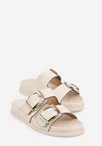 Renee - Beżowe Klapki z Metalicznymi Klamrami Aetheta. Okazja: na spacer. Kolor: beżowy #3