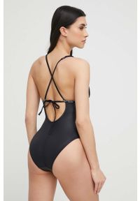 Calvin Klein jednoczęściowy strój kąpielowy kolor czarny lekko usztywniona miseczka. Kolor: czarny. Materiał: skóra, dzianina, materiał #2
