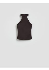Reserved - Top z modalem - ciemnobrązowy. Kolor: brązowy. Materiał: dzianina #1