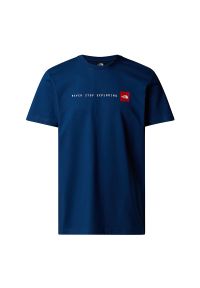 The North Face - Koszulka The North Never Stop Exploring 0A87NSD1R1 - granatowa. Kolor: niebieski. Materiał: bawełna. Długość rękawa: krótki rękaw. Długość: krótkie. Wzór: nadruk #1