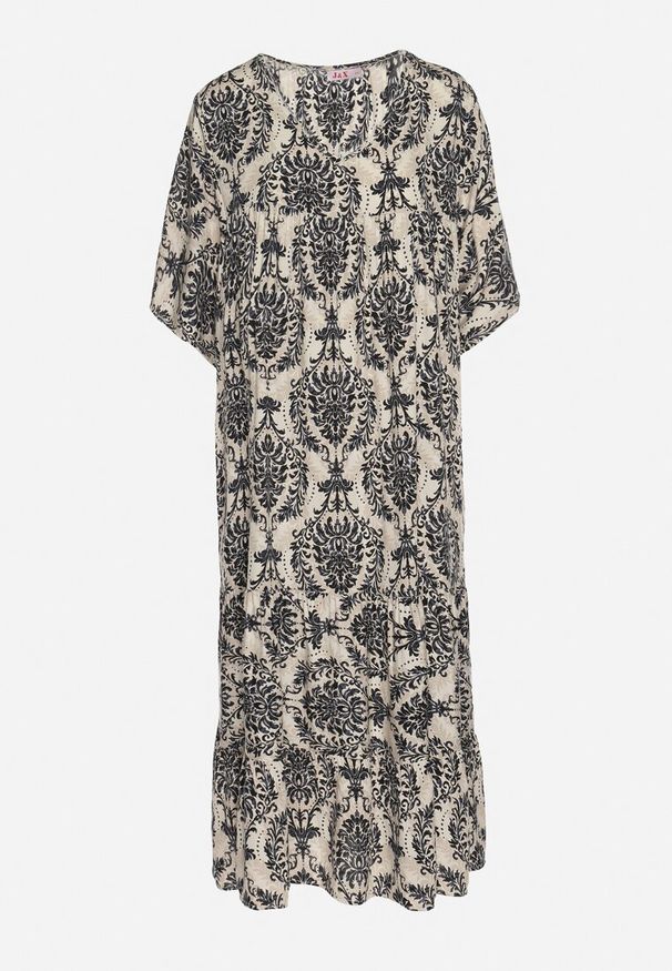 Born2be - Czarna Sukienka z Bawełną w Abstrakcyjny Wzór Filindela. Okazja: na spacer, na co dzień. Kolor: czarny. Materiał: bawełna. Wzór: aplikacja. Styl: elegancki, casual, klasyczny