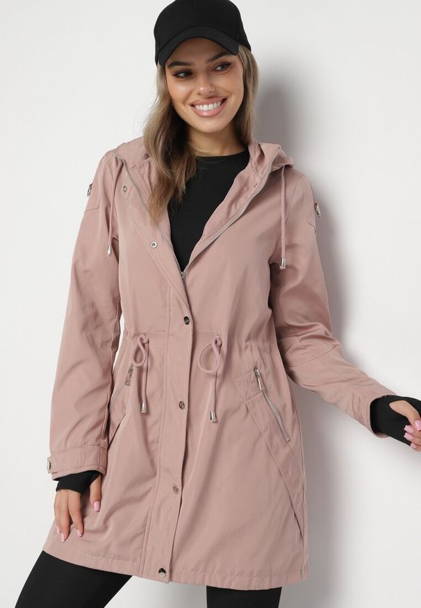 Born2be - Różowa Kurtka Parka z Odpinanym Kapturem i Troczkami w Talii Fesslora. Okazja: na co dzień, na spacer. Kolor: różowy. Materiał: jeans, wełna. Długość: długie. Styl: elegancki, casual