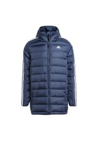 Adidas - Essentials 3-Stripes Light Down Hooded Parka. Kolor: niebieski. Materiał: materiał #2
