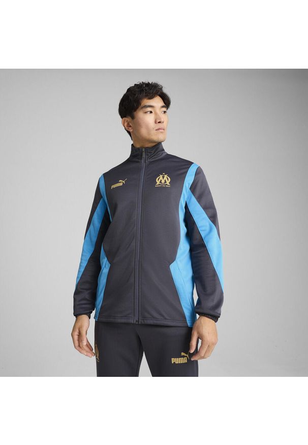 Puma - Męska rozpinana kurtka Olympique de Marseille ftblNRGY+ PUMA. Kolor: szary, wielokolorowy, beżowy. Wzór: aplikacja. Sport: piłka nożna