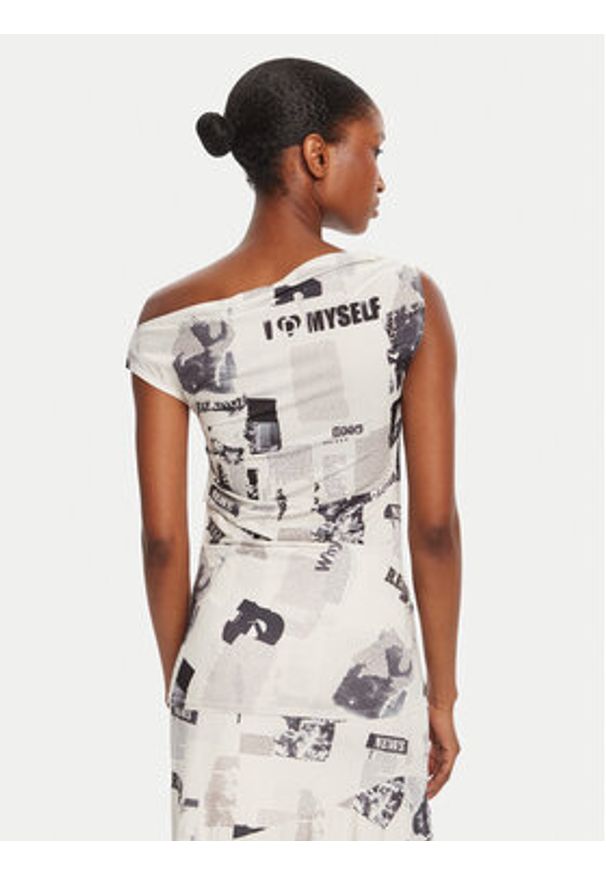 Desigual Bluzka Breaking News 25WWTK10 Écru Regular Fit. Materiał: syntetyk