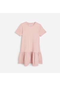 Reserved - Bawełniana sukienka z falbaną - Różowy. Kolor: różowy. Materiał: bawełna #1