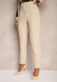 Renee - Jasnobeżowe Spodnie Cygaretki High Waist Molfi. Okazja: na spotkanie biznesowe, do pracy. Stan: podwyższony. Kolor: beżowy. Materiał: jedwab. Wzór: aplikacja, bez wzorów. Styl: wizytowy, biznesowy, elegancki #3